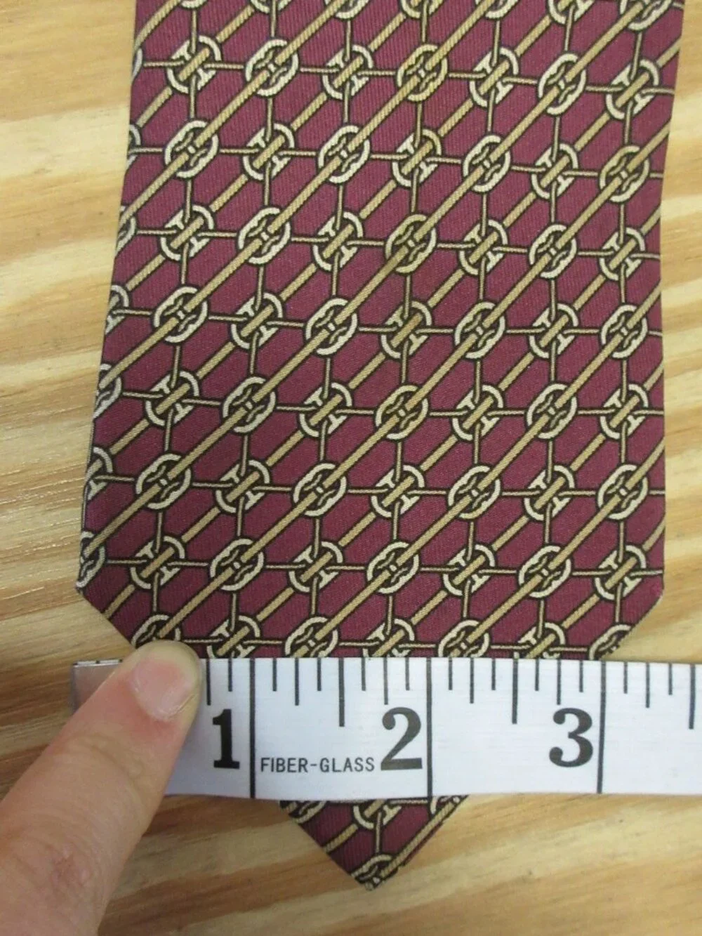 VINTAGE Hermes Neck Tie Red Silk Equestrian Chain Link 802 MA